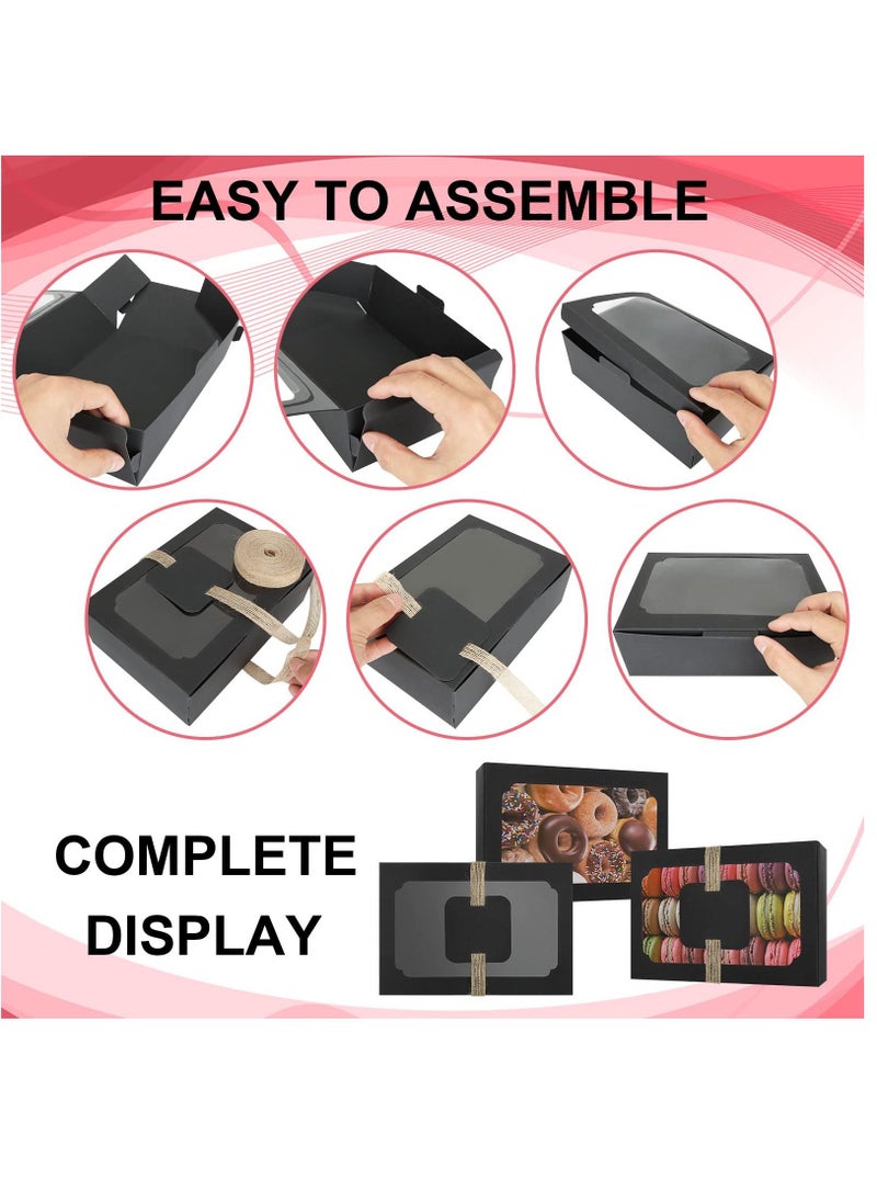 SYOSI - Cookie Boxes with Window, Black Brownie Cake Boxes with Cards, and Twine, Empty Sweet Bakery Boxes for Packaging Chocolate Strawberries, Donuts, Cookies, Muffins, Pastry and Pies 12 Pcs - Image 1