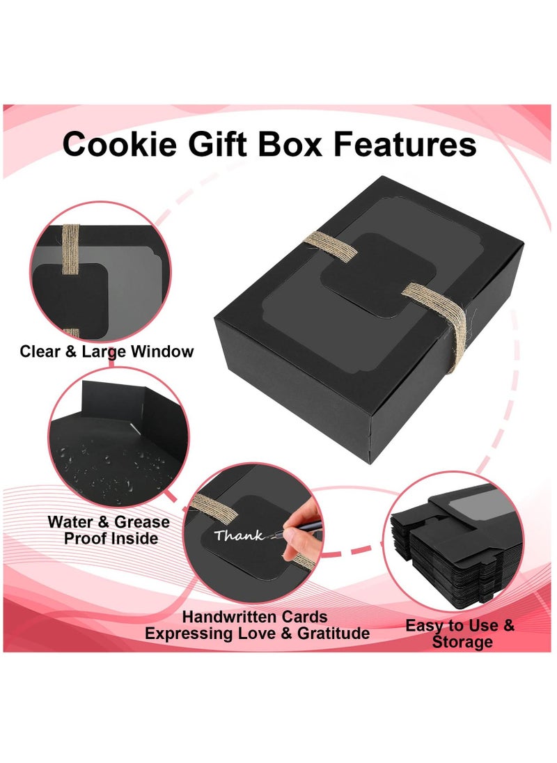 SYOSI - Cookie Boxes with Window, Black Brownie Cake Boxes with Cards, and Twine, Empty Sweet Bakery Boxes for Packaging Chocolate Strawberries, Donuts, Cookies, Muffins, Pastry and Pies 12 Pcs - Image 1