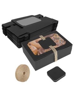 Cookie Boxes with Window, Black Brownie Cake Boxes with Cards, and Twine, Empty Sweet Bakery Boxes for Packaging Chocolate Strawberries, Donuts, Cookies, Muffins, Pastry and Pies 12 Pcs