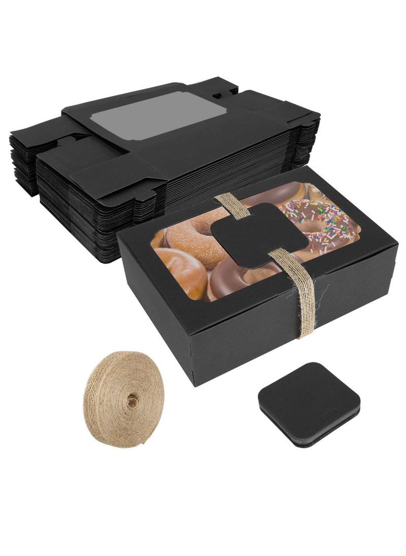 SYOSI - Cookie Boxes with Window, Black Brownie Cake Boxes with Cards, and Twine, Empty Sweet Bakery Boxes for Packaging Chocolate Strawberries, Donuts, Cookies, Muffins, Pastry and Pies 12 Pcs - Image 1