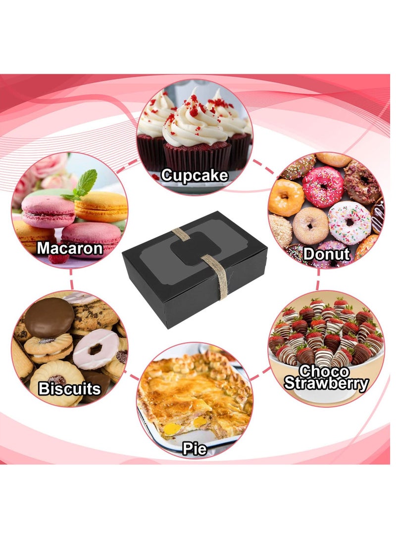 SYOSI - Cookie Boxes with Window, Black Brownie Cake Boxes with Cards, and Twine, Empty Sweet Bakery Boxes for Packaging Chocolate Strawberries, Donuts, Cookies, Muffins, Pastry and Pies 12 Pcs - Image 1