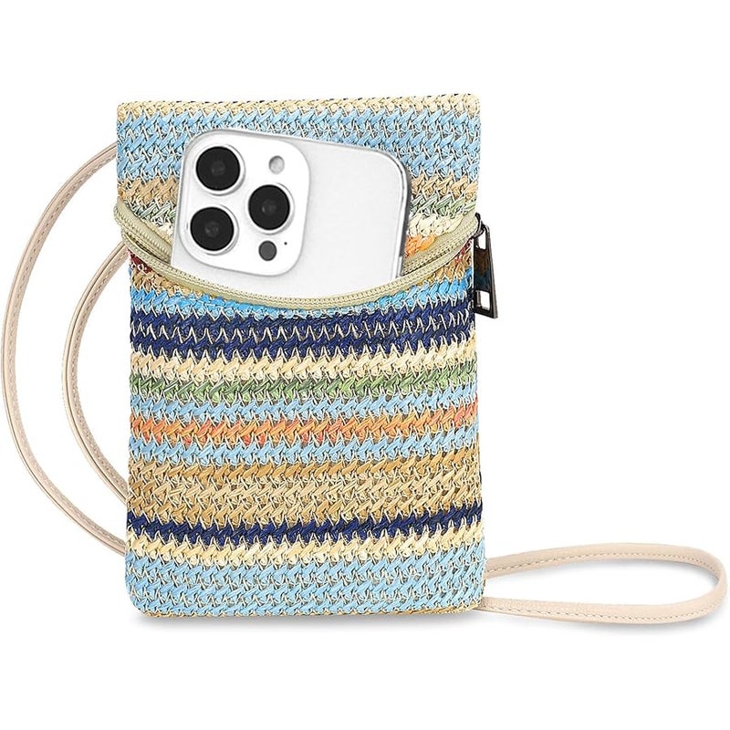BBORGDC Straw Crossbody Phone Bag for Women, Small Woven Cell Phone Purse with Zipper - Image 1