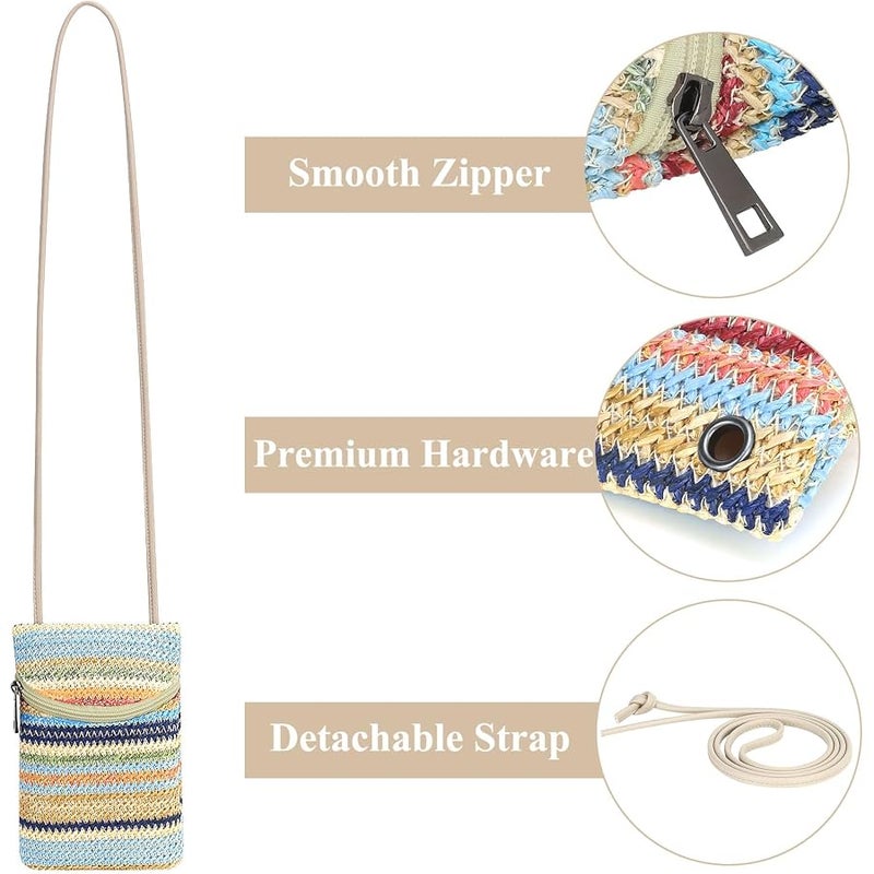 BBORGDC Straw Crossbody Phone Bag for Women, Small Woven Cell Phone Purse with Zipper - Image 5