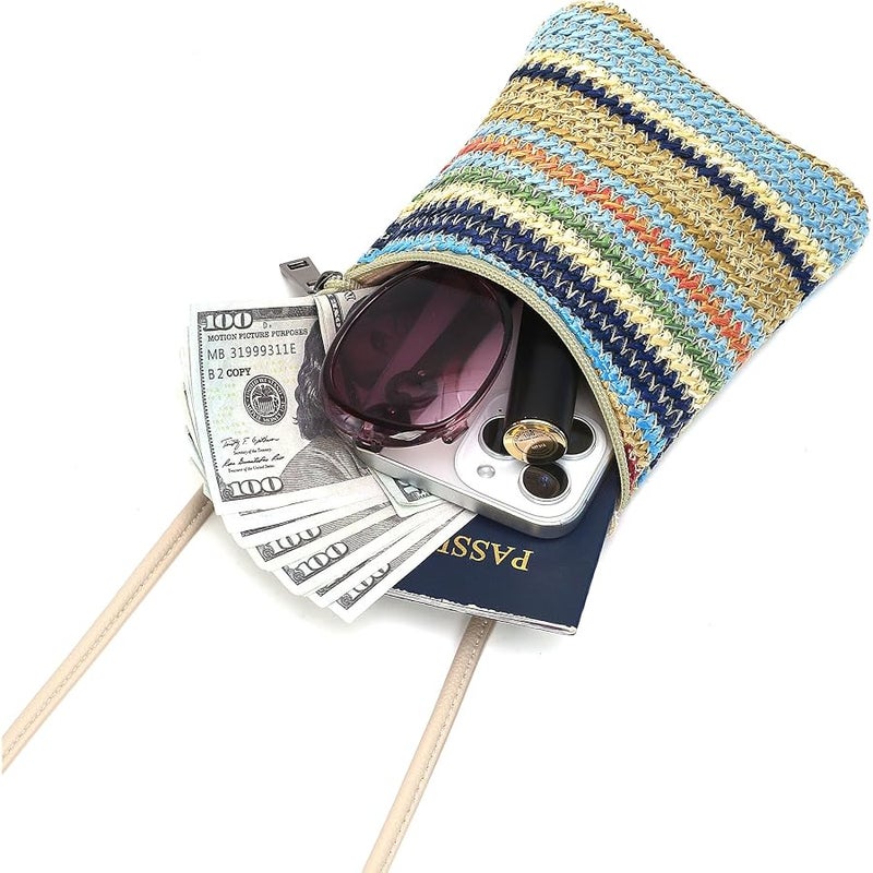 BBORGDC Straw Crossbody Phone Bag for Women, Small Woven Cell Phone Purse with Zipper - Image 3
