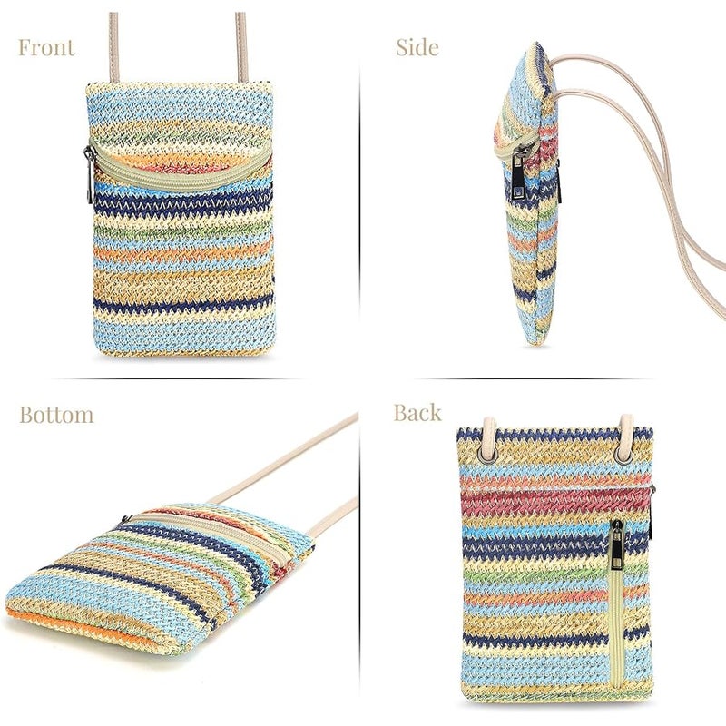 BBORGDC Straw Crossbody Phone Bag for Women, Small Woven Cell Phone Purse with Zipper - Image 4