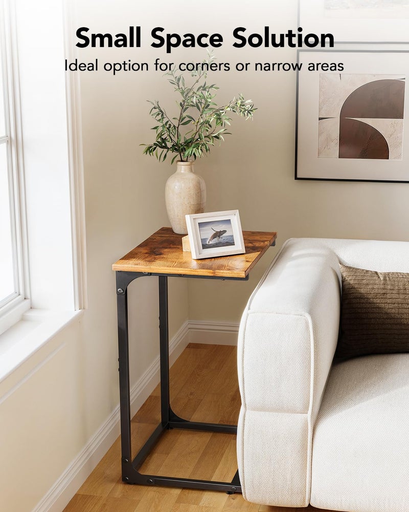 Pipishell C-Shaped Side Table, C Table for Sofa with Two-Piece Desktop & Metal Frame, Large Surface End Table for Living Room, Bedroom, Bedside, Rustic Design - Image 5