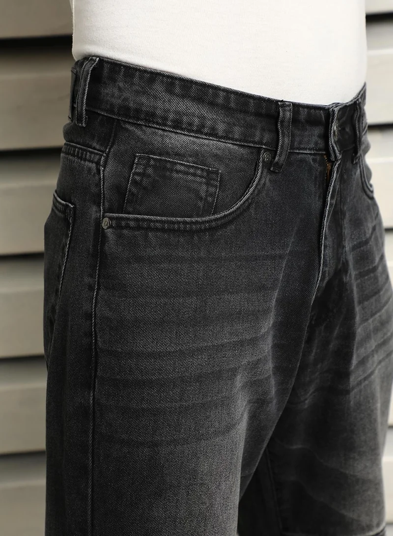 HIGH STAR  Men's Black 100% Cotton Bleached Full Length Straight Fit Jeans for Men | Best Price UAE