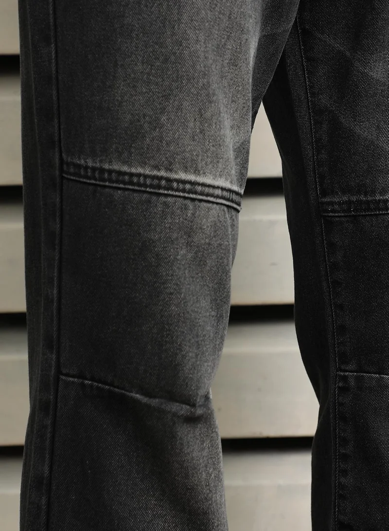 HIGH STAR  Men's Black 100% Cotton Bleached Full Length Straight Fit Jeans for Men | Best Price UAE
