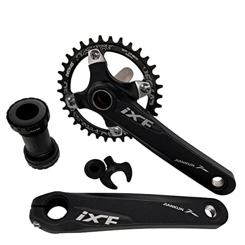 DECKAS 170mm Crankset, 104BCD 32T 34T 36T 38T Round Single Speed Narrow Wide Tooth Chainring and Crank Arm Set for MTB BMX Road Bicycle (Black 34T) - Image 1