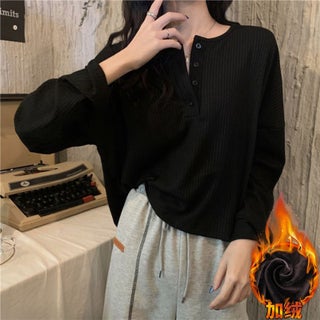 plus size chubby girl Loose White Long-sleeved T-shirt Womens Spring and Autumn Korean Style Western Style Inner Knitted Base Shirt Top Winter Fashion Black [fleece style] [2024 new long sleeve t-shirt] - pzsku/ZFF296F1DB435140A874DZ/45/1750436170/536d12e8-88dc-4d7d-9269-1937bb2cfa75