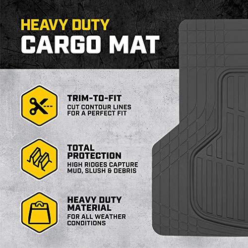 Cat® ToughRide Heavy Duty Automotive Rubber Cargo Liner Trunk Floor Mat, All Weather Protection, Trimmable to Fit Most Vehicles Car Truck Van SUV, Black, 53" x 36.25"in - Image 2