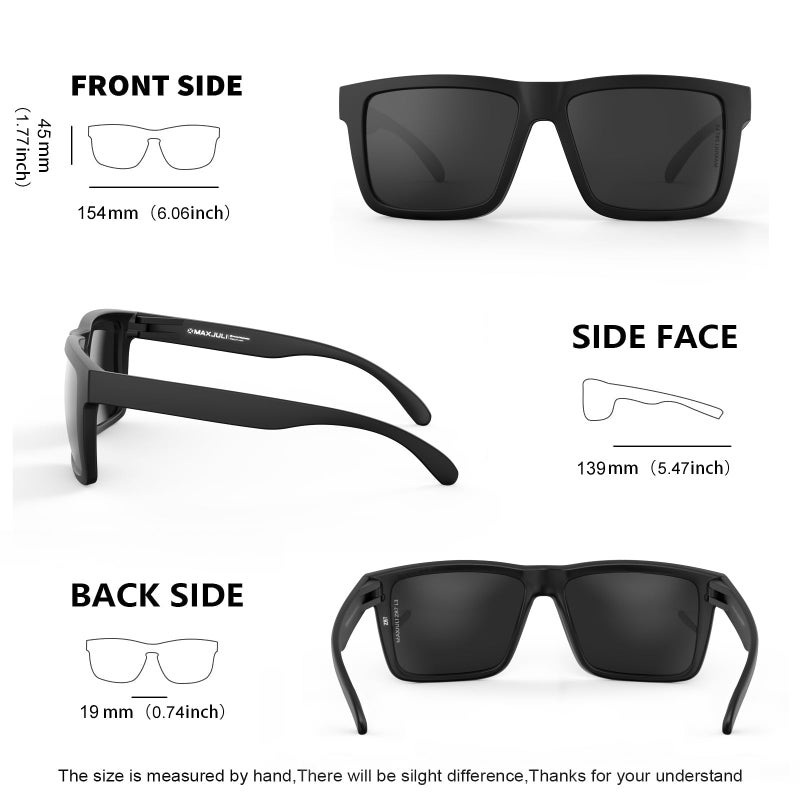 MAXJULI XXL Size Double Extra Large Z87 Sunglasses for Big Wide Heads Men TR90 Ultralight UV400 Protection Glasses 8228 (Matte Black Frame/Gray Lens) - Image 5