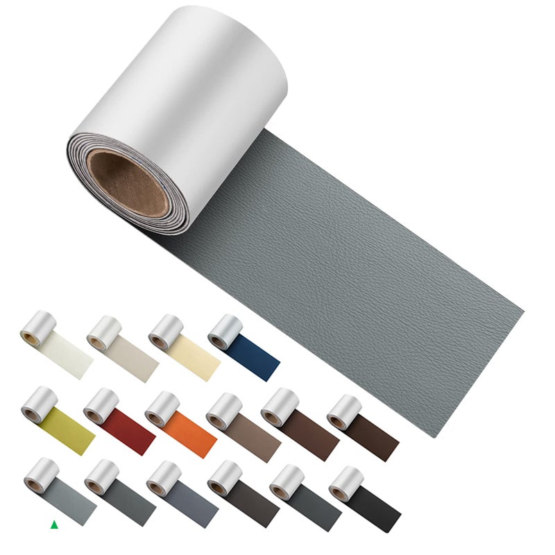 ILOFRI Leather Patch Tape Vinyl Repair Kit 3 x 60 inches Leather Repair Patch for Furniture Leather Couch Patch for Sofas Furniture Car Seats Office Chairs Interior Light Gray