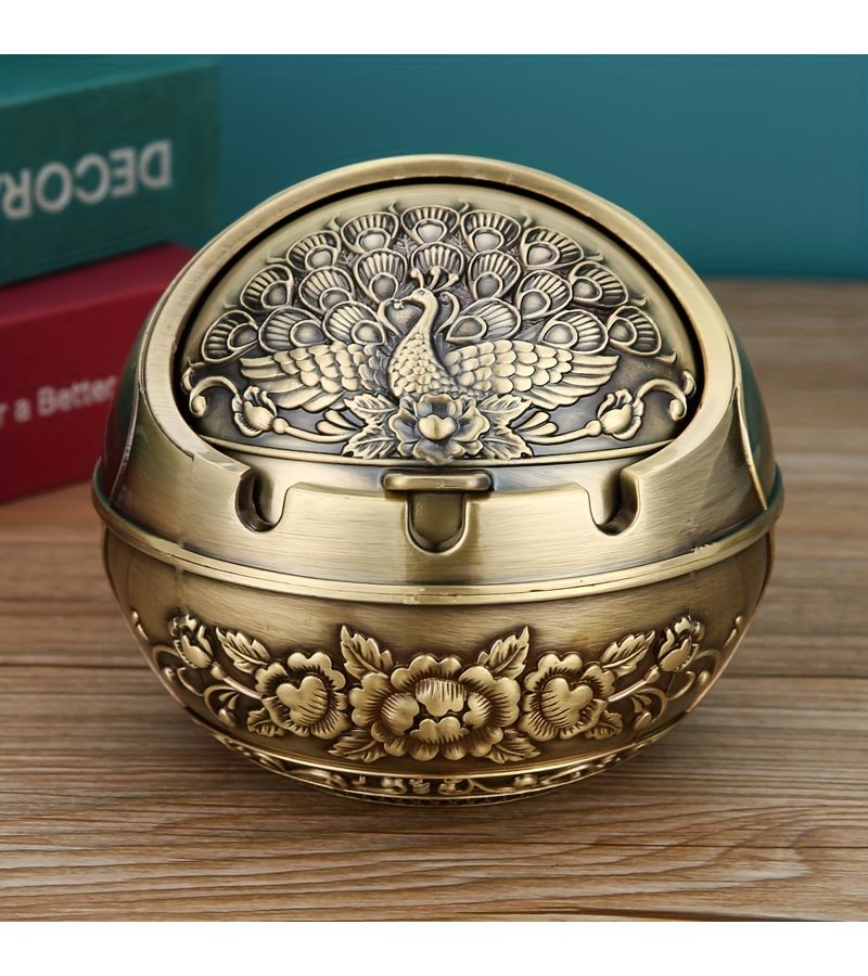 منفضة طاووس برونزي مع غطاء للاستخدام المنزلي بتصميم عتيق لمنع رائحة الدخان - Image 5