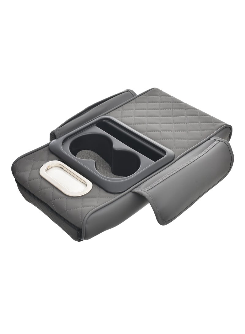Genaric Multifunctional Car Center Console Cover with Comfort Cushion, Cup Holder, Tissue Box, and Side Pockets for Enhanced Armrest Support - Grey - Image 2