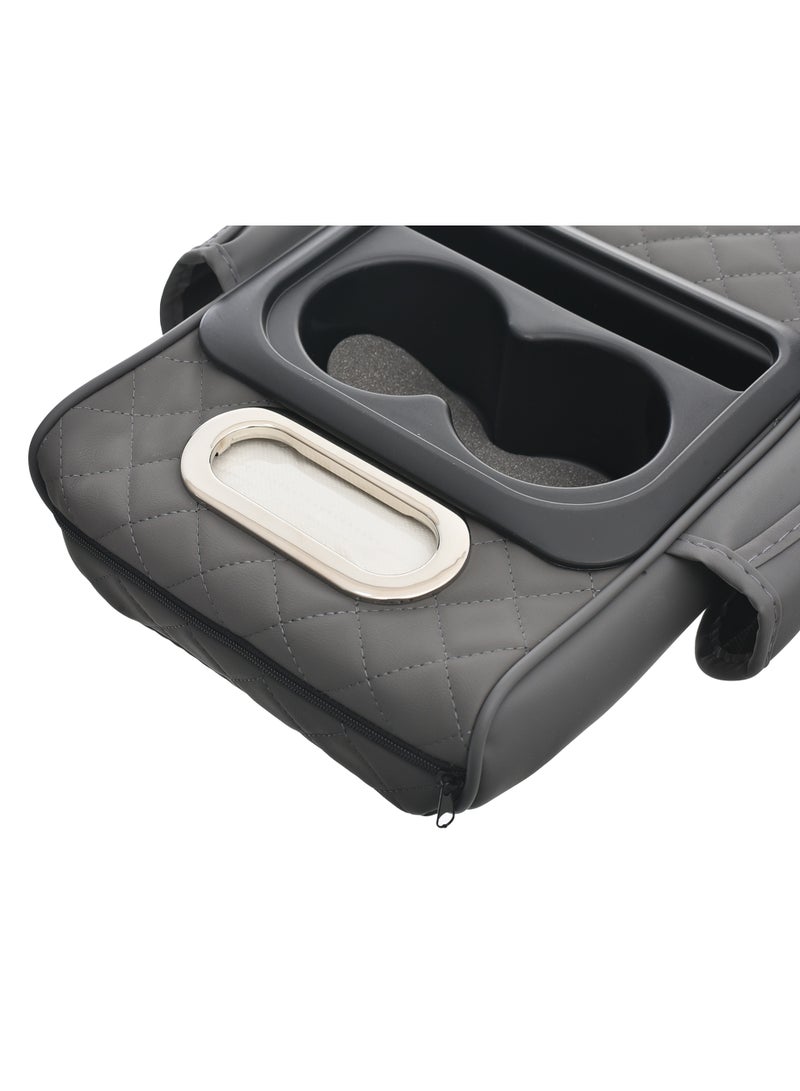 Genaric Multifunctional Car Center Console Cover with Comfort Cushion, Cup Holder, Tissue Box, and Side Pockets for Enhanced Armrest Support - Grey - Image 4