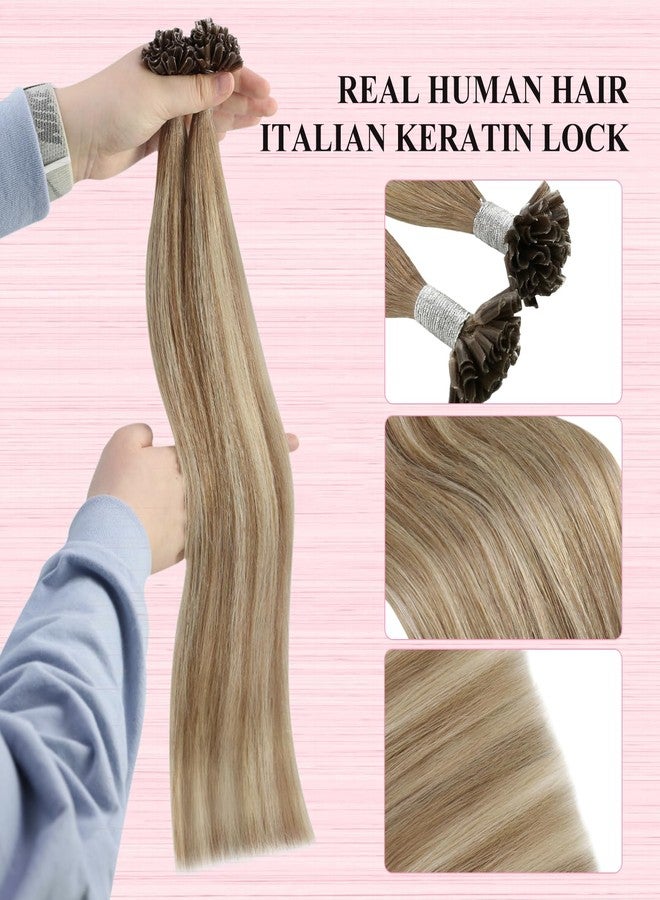 YoungSee U Tip Hair Extensions Medium Brown Balayage Platinum Blonde Pre Bonded Utip Hair Extensions Keratin Hair Extensions Fusion Utip Hair Real Stragiht Hair Extensions Straight Hair 50g 50s 20in - Image 3