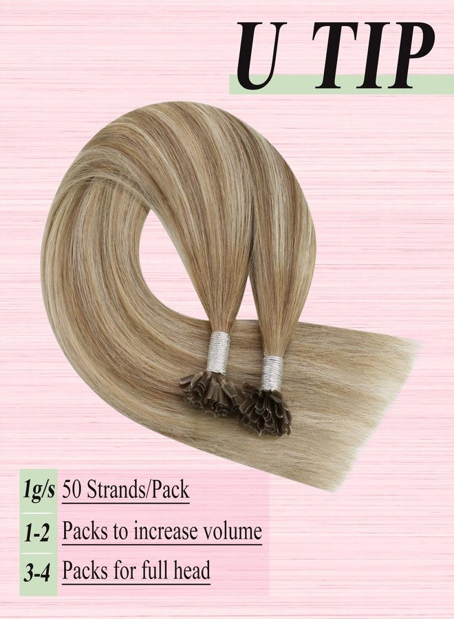 YoungSee U Tip Hair Extensions Medium Brown Balayage Platinum Blonde Pre Bonded Utip Hair Extensions Keratin Hair Extensions Fusion Utip Hair Real Stragiht Hair Extensions Straight Hair 50g 50s 20in - Image 4