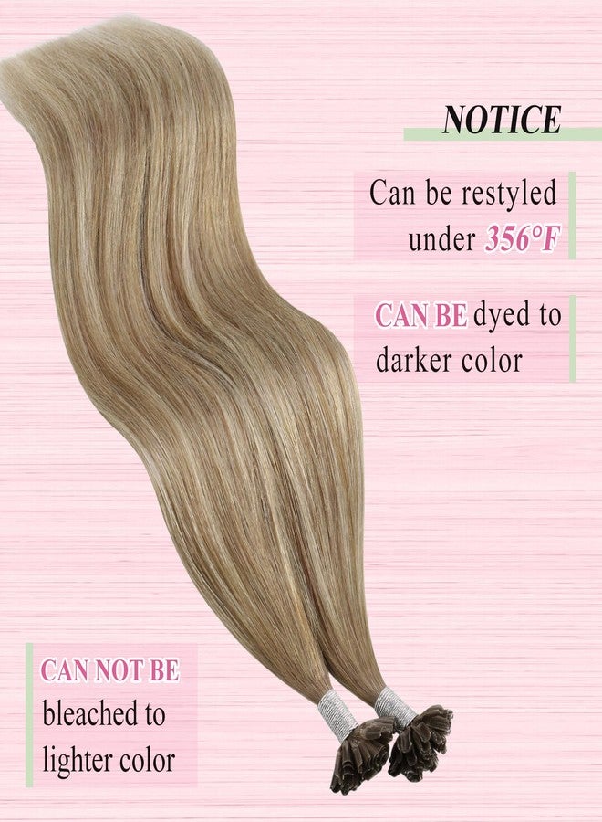YoungSee U Tip Hair Extensions Medium Brown Balayage Platinum Blonde Pre Bonded Utip Hair Extensions Keratin Hair Extensions Fusion Utip Hair Real Stragiht Hair Extensions Straight Hair 50g 50s 20in - Image 5