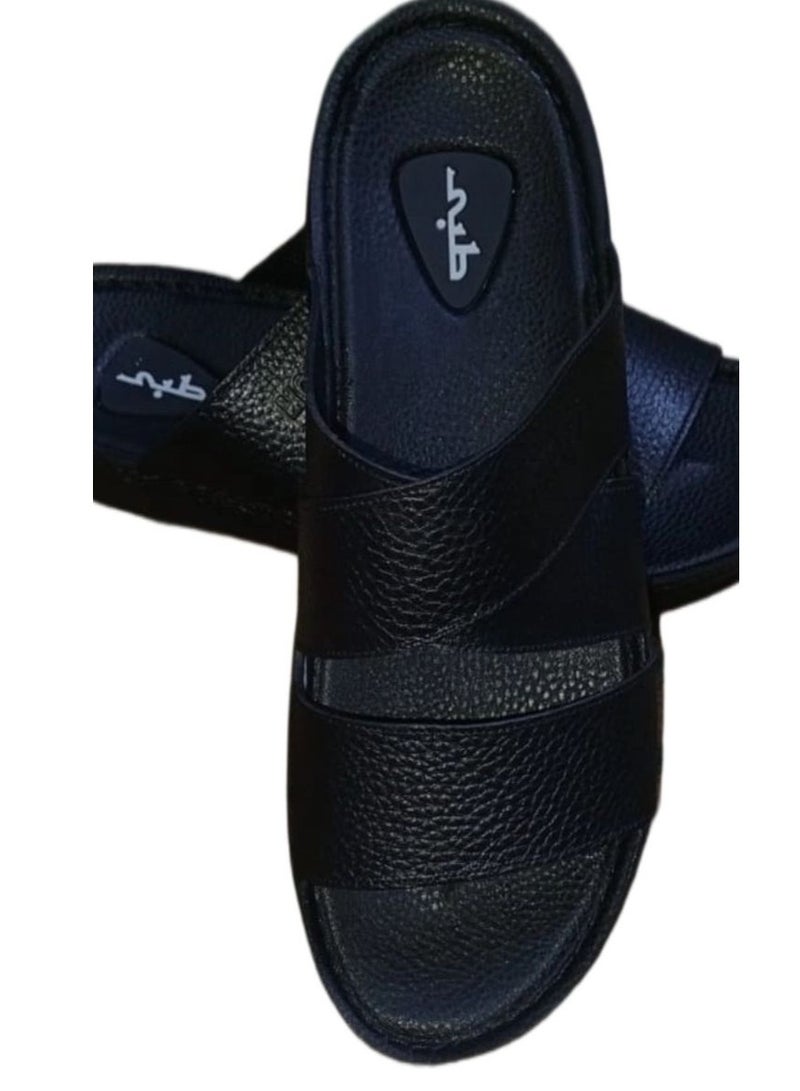 Hand Made "Men's Natural Leather Slippers; Handmade Men's Natural Leather Sandals with Leather Sole and Orthopedic Insole, Suitable for Those Suffering from Foot Pain-Black - Image 2