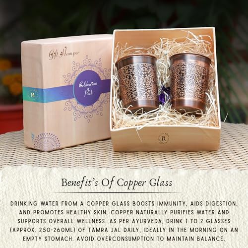 RUSTIC RELICS Pure Copper Handcrafted Glasses Set with Gift Box Set of 2 Antique Etching Design for Ayurveda Wellness | Elegant Ayurvedic Benefits | Perfect and Premium Gifting Hamper - 250ml - Image 4