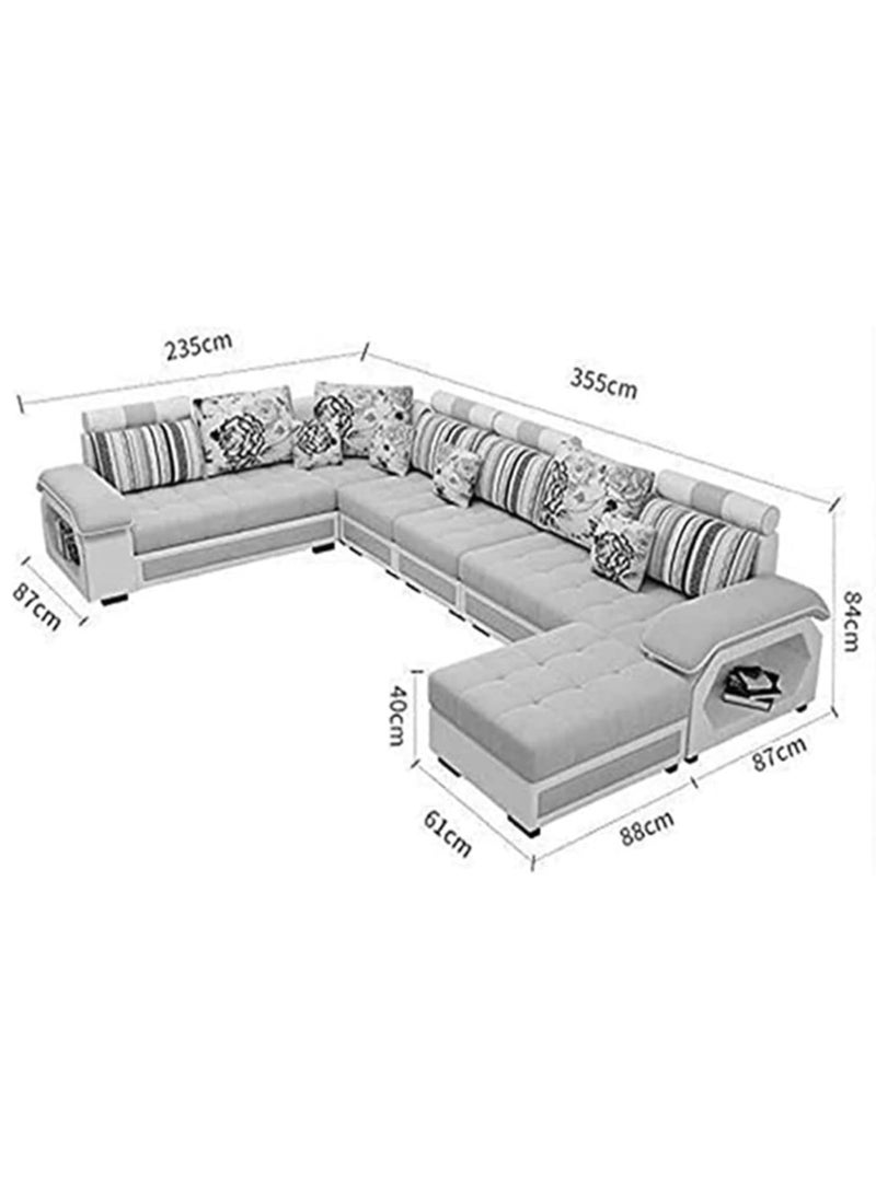 KARNAK Homeify Salena 9 Seater Velvet Fabric Sofa Set with 4-Puffy Convertible Sofa Set for Living Room (Rose Red & Light Beige) (Dark Grey) - Image 3