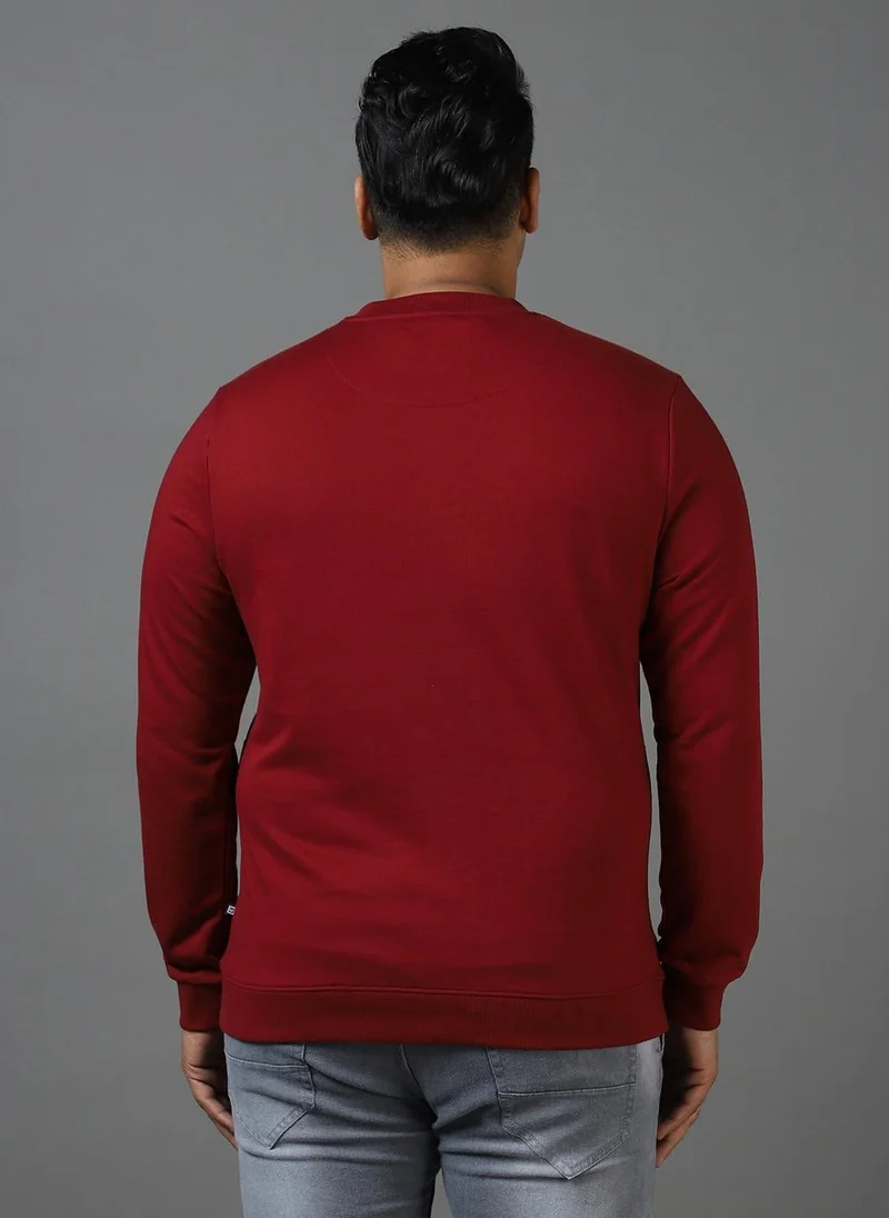 Urbano Fashion  Urbano Plus Men's Maroon Cotton Color Block Round Neck Sweatshirt for Men | Best Price UAE