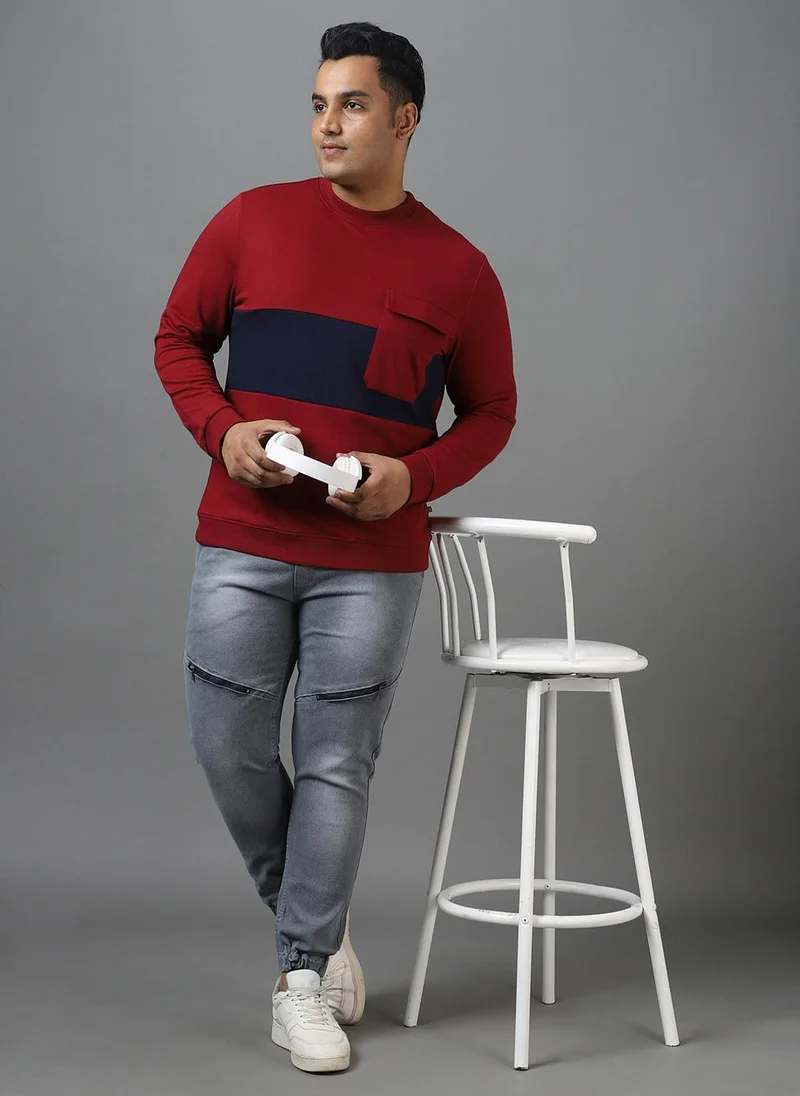 Urbano Fashion  Urbano Plus Men's Maroon Cotton Color Block Round Neck Sweatshirt for Men | Best Price UAE