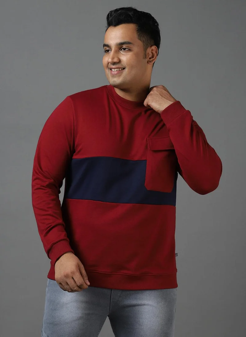 Urbano Fashion  Urbano Plus Men's Maroon Cotton Color Block Round Neck Sweatshirt for Men | Best Price UAE