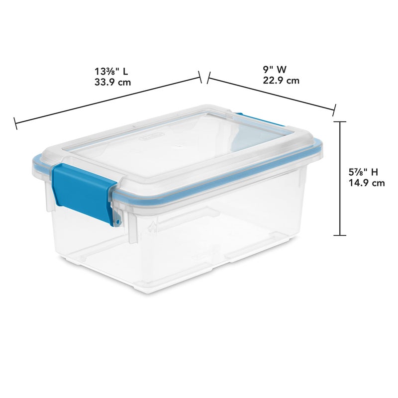 Sterilite 7.5 Qt Gasket Box, Stackable Storage Bin with Latching Lid and Tight Seal, Plastic Container to Organize Basement, Clear Base, Lid, 6-Pack - Image 2