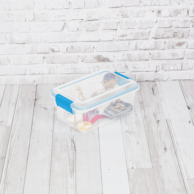 Sterilite 7.5 Qt Gasket Box, Stackable Storage Bin with Latching Lid and Tight Seal, Plastic Container to Organize Basement, Clear Base, Lid, 6-Pack - Image 4