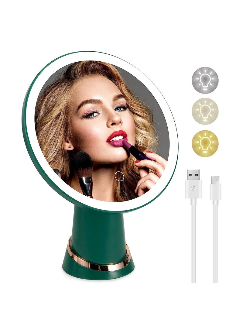 Y&D High Definition Makeup Mirror with Adjustable Lights, 3 Color Setting LED Vanity Desk Mirror, 90° Rotation Rechargeable Make up 7.7" , Green  - Image 1