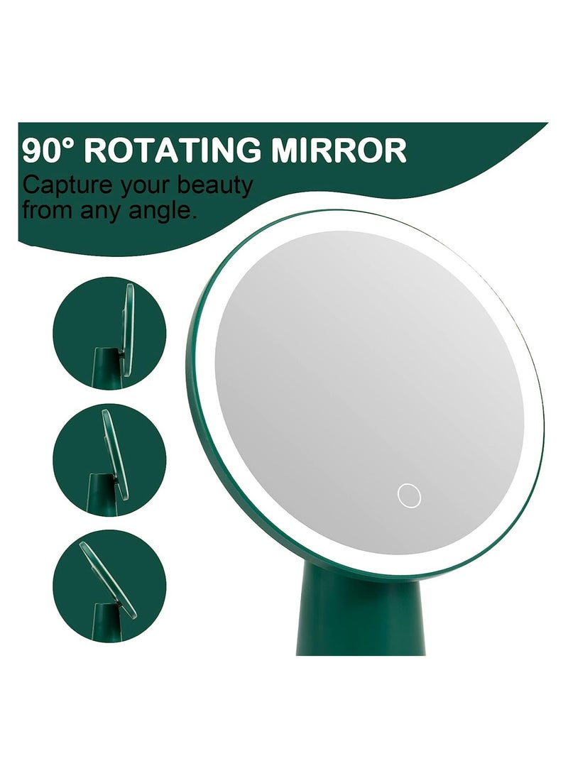 Y&D High Definition Makeup Mirror with Adjustable Lights, 3 Color Setting LED Vanity Desk Mirror, 90° Rotation Rechargeable Make up 7.7" , Green  - Image 4