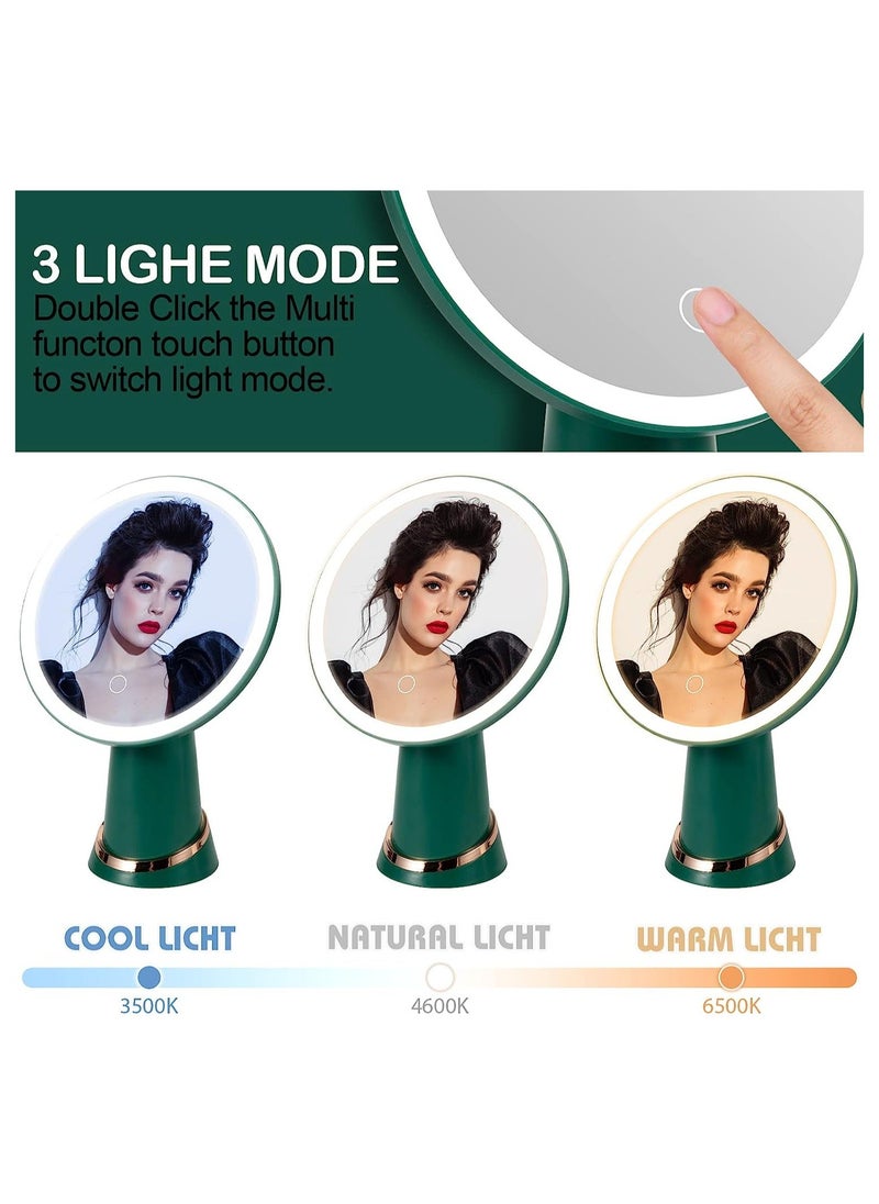 Y&D High Definition Makeup Mirror with Adjustable Lights, 3 Color Setting LED Vanity Desk Mirror, 90° Rotation Rechargeable Make up 7.7" , Green  - Image 3