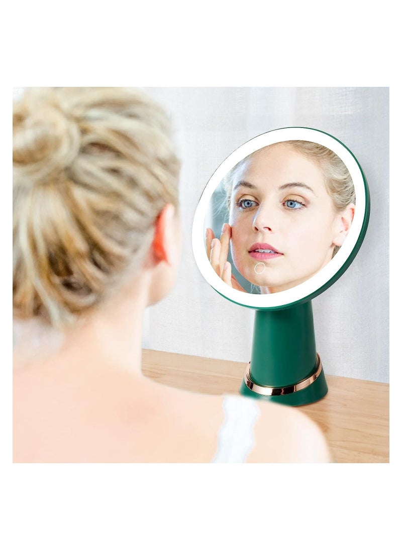 Y&D High Definition Makeup Mirror with Adjustable Lights, 3 Color Setting LED Vanity Desk Mirror, 90° Rotation Rechargeable Make up 7.7" , Green  - Image 2