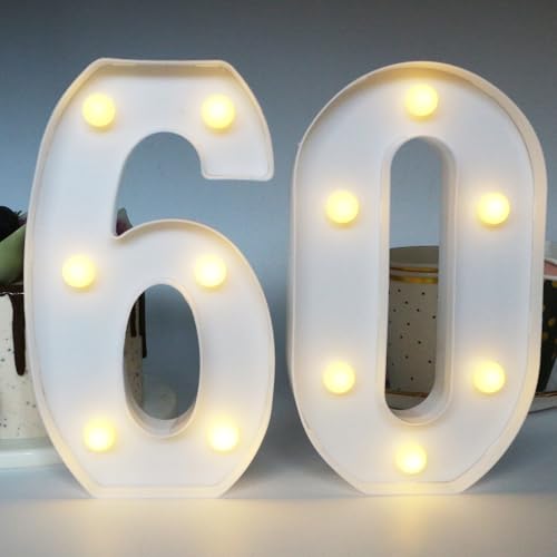 JunyRuny H:7.88 inches Light Up Numbers 60 Sign for Party Decor, 60th Birthday Decorations for Women, 60th Wedding Anniversary Party Centerpieces Table Decorations for Men - Image 1