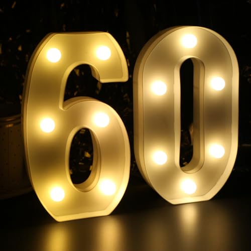 JunyRuny H:7.88 inches Light Up Numbers 60 Sign for Party Decor, 60th Birthday Decorations for Women, 60th Wedding Anniversary Party Centerpieces Table Decorations for Men - Image 2