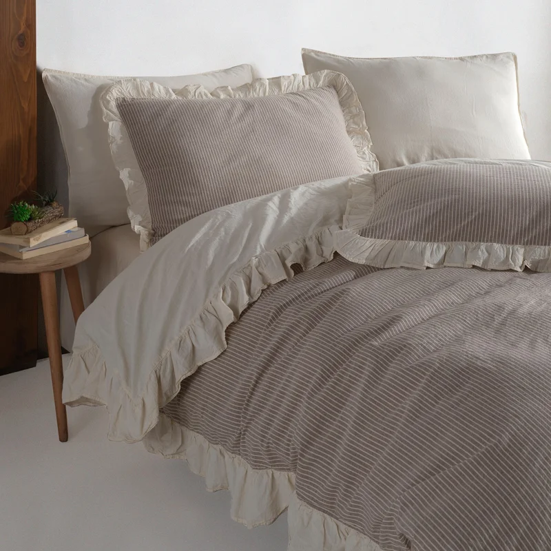 ماكاس هوم Ruffle 100% Cotton Ruffle Yarn Dyed Single Duvet Cover Set 160 x 220