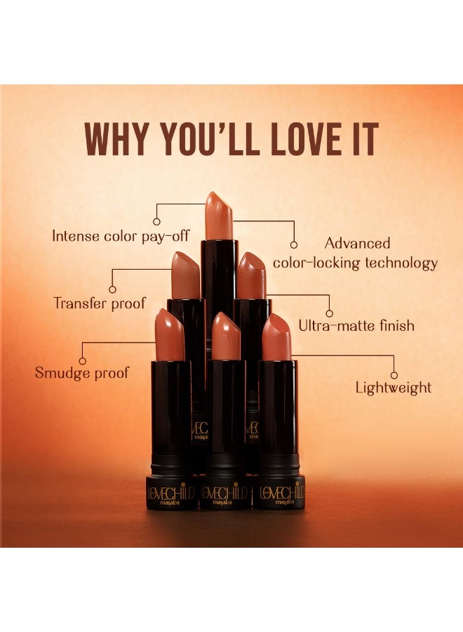 LoveChild Masaba Ultra Matte Reddish Brown Lipstick, Long Lasting Upto 6Hrs, Transfer-Proof, Hydrating & Nourishing Nude Bullet Lipsticks For Women, Sepia Spice, 4.5g - Image 3
