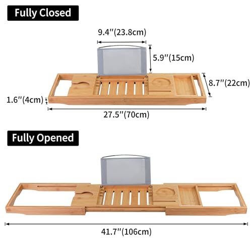 Utoplike Bamboo Bathtub Caddy Tray Bath Tray for Tub, Adjustable Bathroom Bathtub Organizer with Book Tablet Wine Glass Cup Towel Holder - Image 3