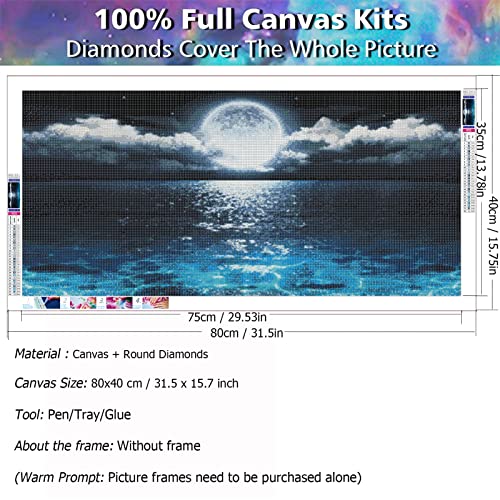 JATOK Large Diamond Painting Kits for Adults (31.5 x 15.7 inch) DIY 5D Sea Moon Full Round Drill Crystal Rhinestone Embroidery Pictures Arts Paint by Number Diamond Art Kits for Home Wall Decor - Image 2