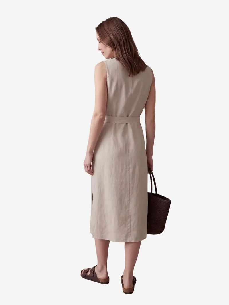 My Fashion Stone Natural MY FASHION Women's Cotton Poplin Midi Shirt Dress for Women | Best Price UAE