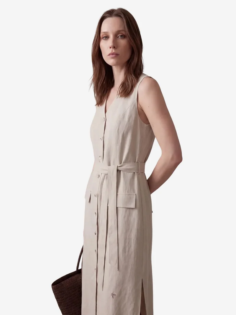 My Fashion Stone Natural MY FASHION Women's Cotton Poplin Midi Shirt Dress for Women | Best Price UAE