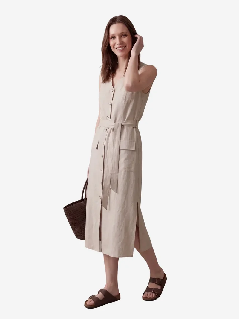 ماي فاشن MY FASHION Women's Cotton Poplin Midi Shirt Dress
