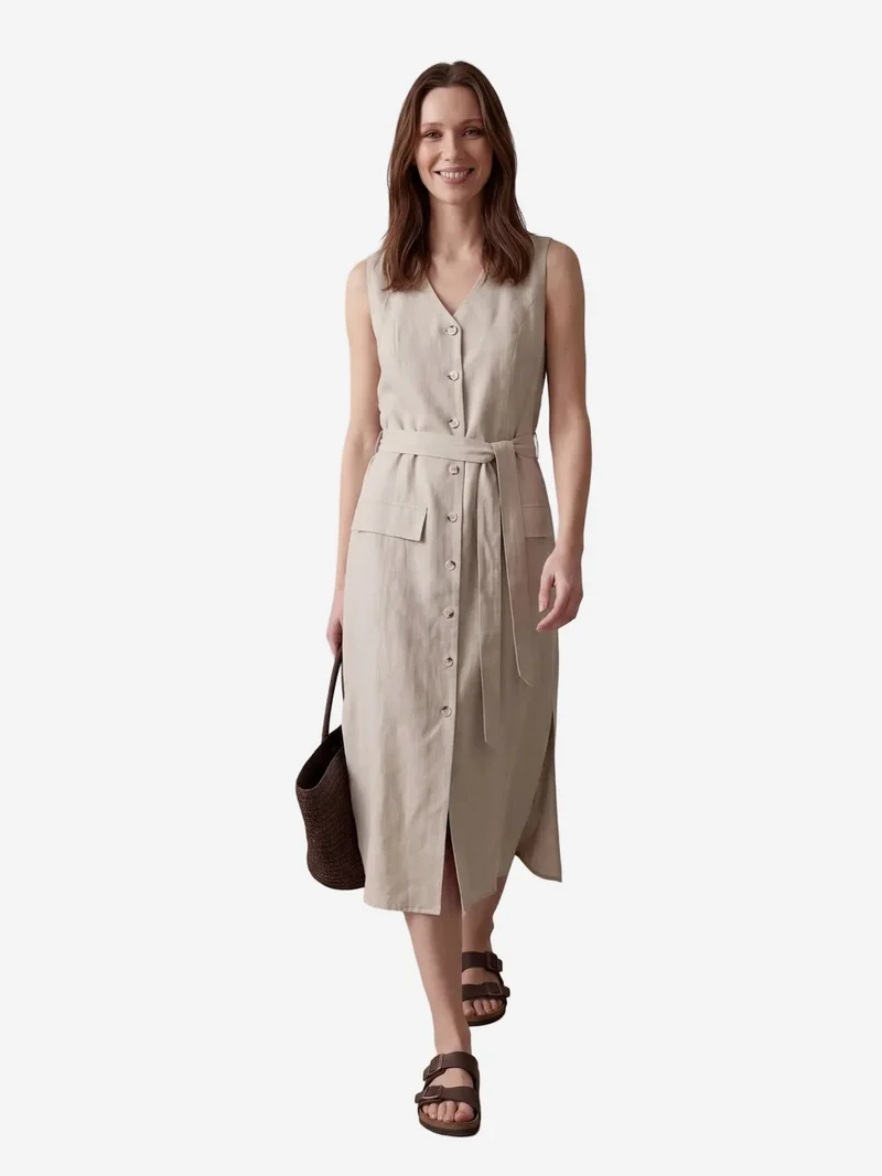 ماي فاشن MY FASHION Women's Cotton Poplin Midi Shirt Dress