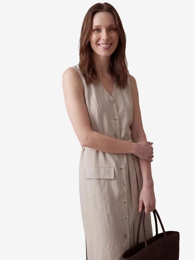 My Fashion Stone Natural MY FASHION Women's Cotton Poplin Midi Shirt Dress for Women | Best Price UAE