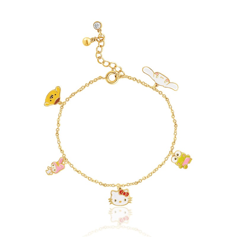 Hello Kitty and Friends Charm Bracelet 6.5" + 1", Gold Flash-Plated Plated Sanrio Bracelet Official License - Image 1