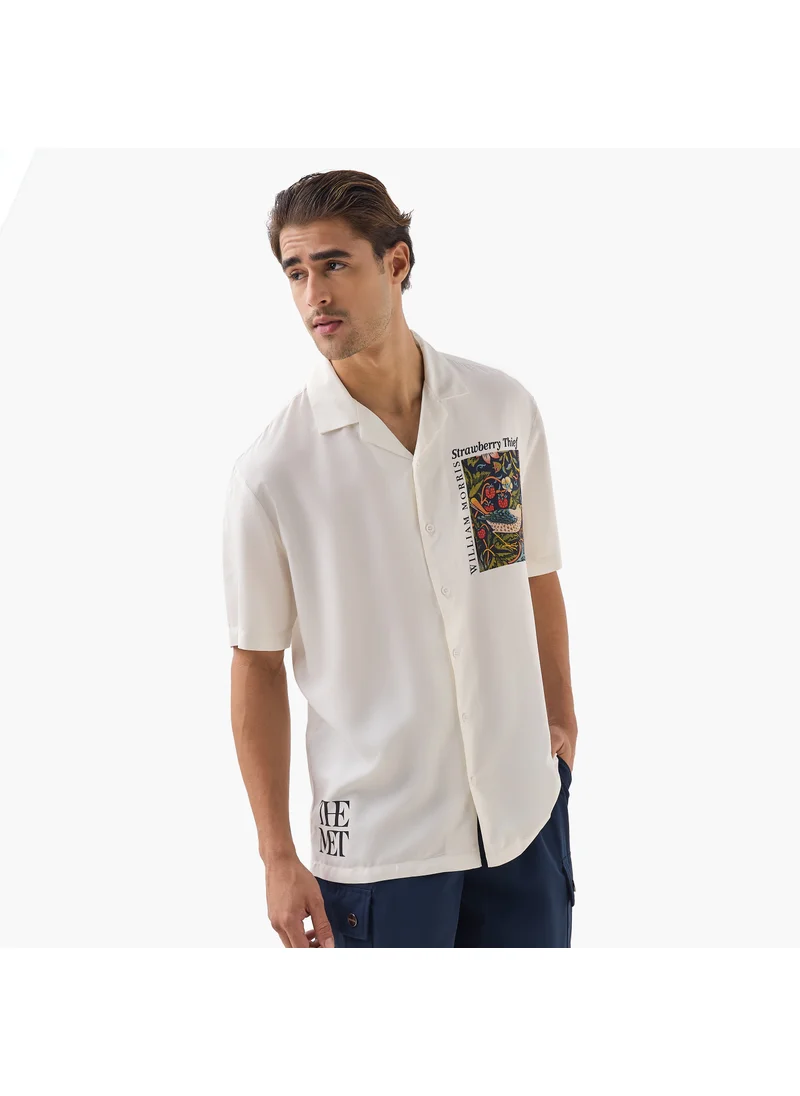 اس بي كاركترز William Morris Strawberry Thief Print Relaxed Fit Shirt with Camp Collar