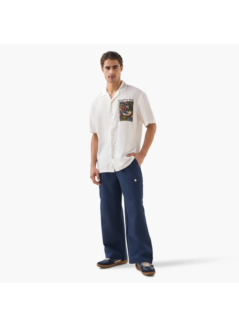 اس بي كاركترز William Morris Strawberry Thief Print Relaxed Fit Shirt with Camp Collar