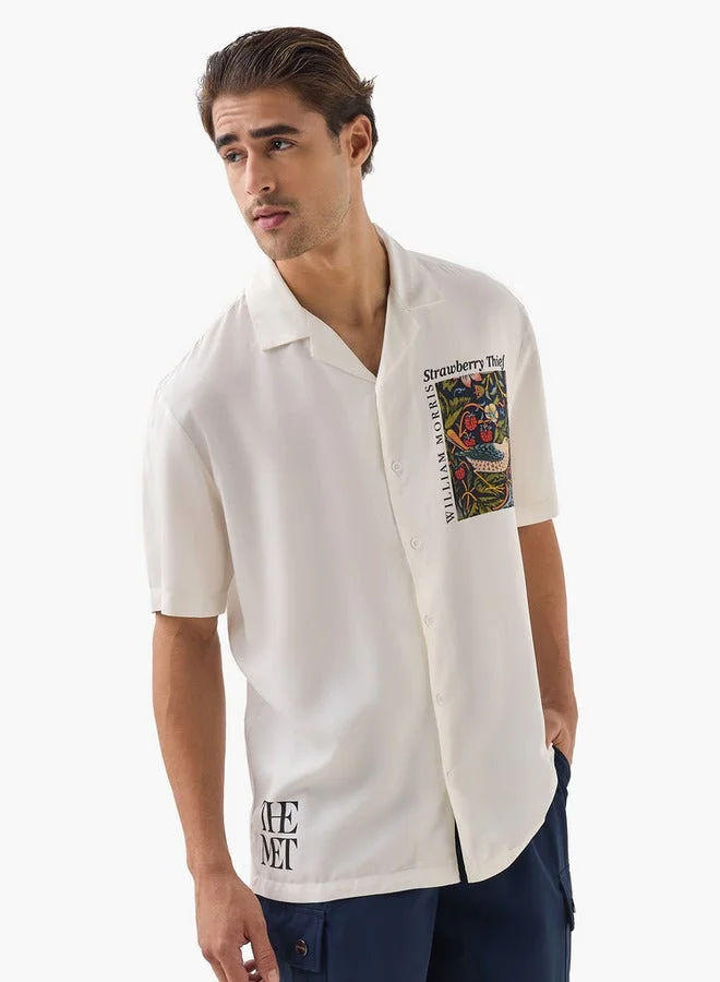 SP Characters William Morris Strawberry Thief Print Relaxed Fit Shirt with Camp Collar